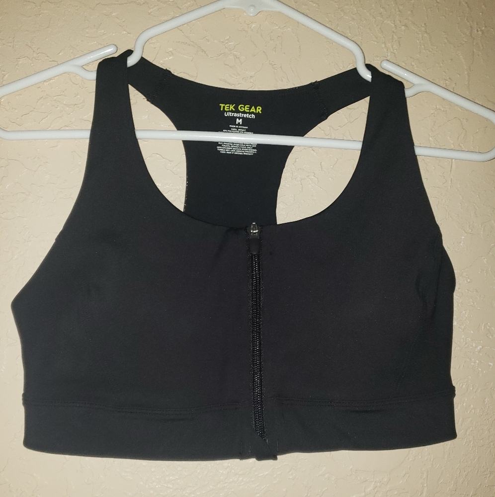 Black Tek Gear Zip-Up Sports Bra